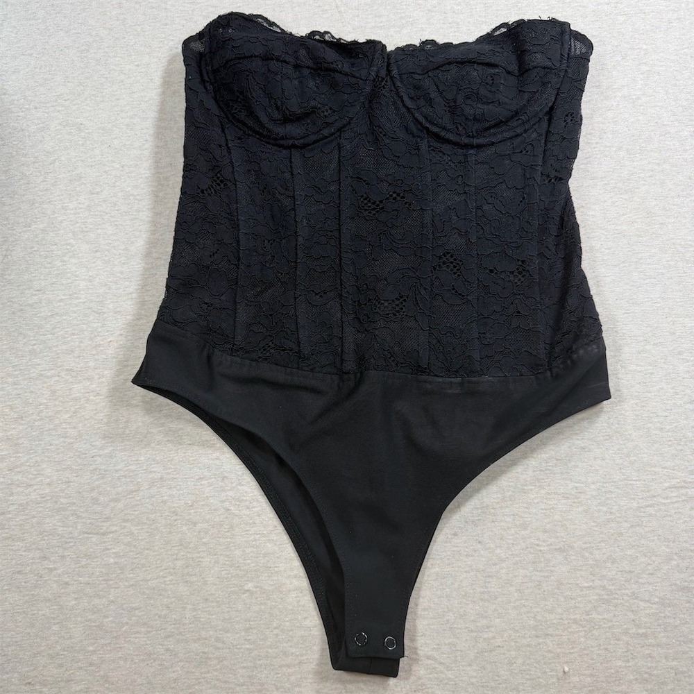 Bardot Teddy Bodysuit Womens Size Lโ Black Strapless Lace Thong Back